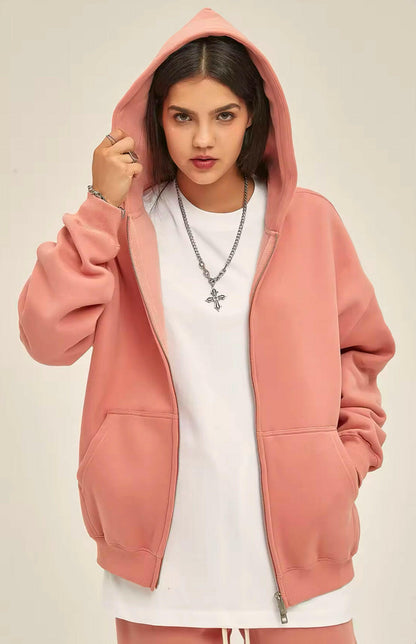 Coral Double Zip Up Hoodie
