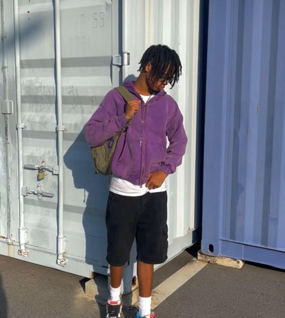 Faded Purple Double Zip Up Hoodie - Kore Clothing