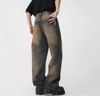 Distressed Navy Desert Wash Wide Leg Jeans