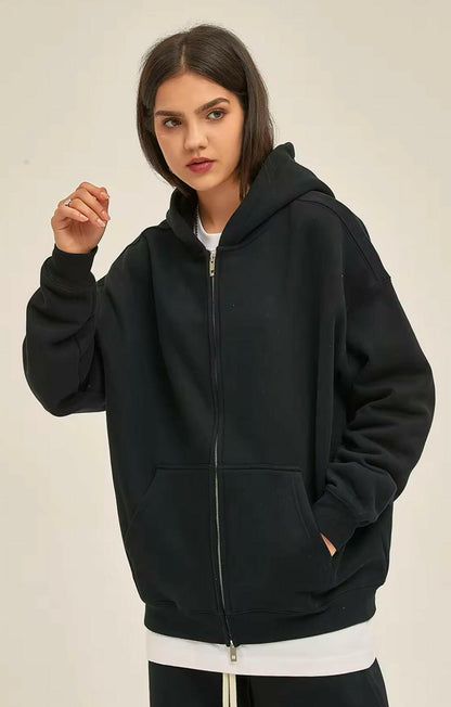 Black Double Zip Up Hoodie