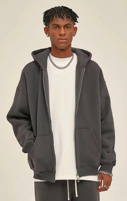 Charcoal Double Zip Up Hoodie