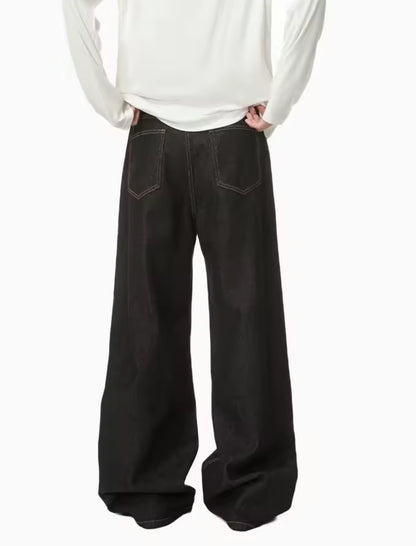 Black Raw Denim Baggy Jeans