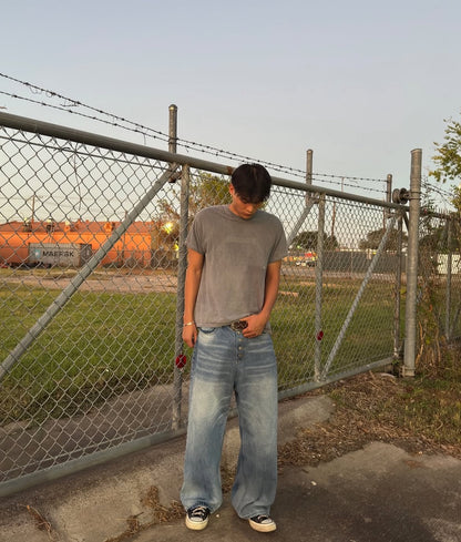 Faded Blue Button Fly Baggy Jeans