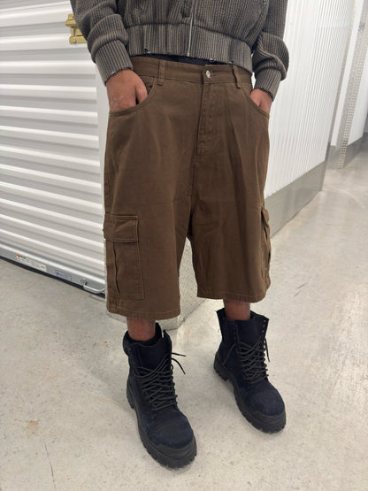 Chocolate Brown Baggy Long Cargo Jorts