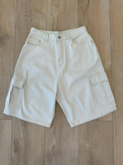 Beige Baggy Long Cargo Jorts Kore Clothing