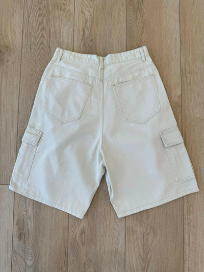 Beige Baggy Long Cargo Jorts Kore Clothing