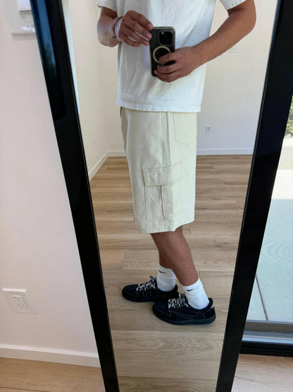 Beige Baggy Long Cargo Jorts Kore Clothing