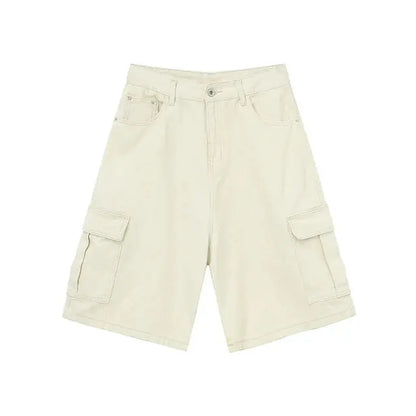 Beige Baggy Long Cargo Jorts Kore Clothing