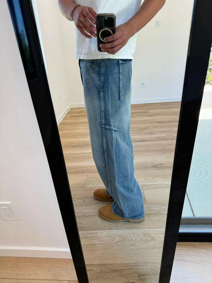 Blue Embroidered Baggy Jeans Kore Clothing