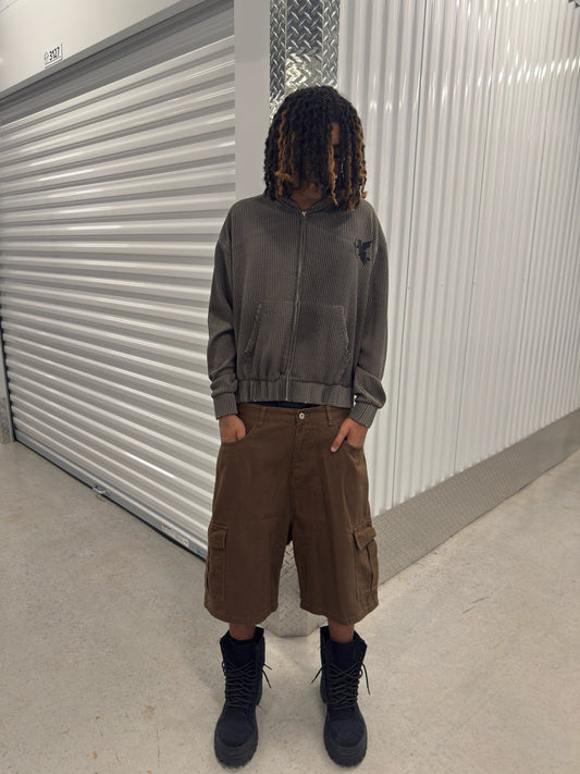 Chocolate Brown Baggy Long Cargo Jorts