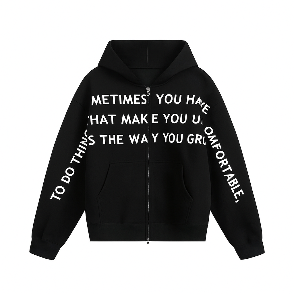 Black Double Zip Up Hoodie w/ Text
