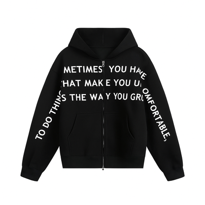 Black Double Zip Up Hoodie w/ Text