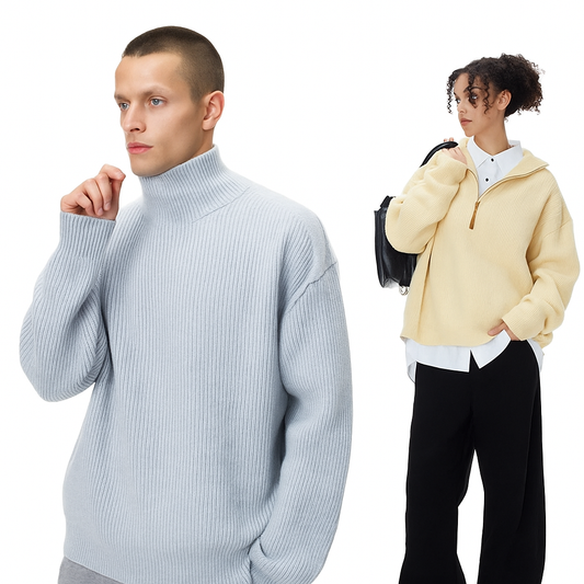 Quarter Zip Ribbed Turtleneck Sweater