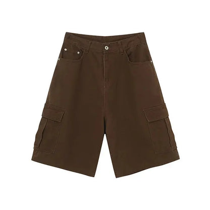 Chocolate Brown Baggy Long Cargo Jorts Kore Clothing