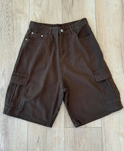 Chocolate Brown Baggy Long Cargo Jorts Kore Clothing