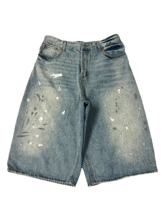 Paint Splatter Blue Baggy Long Jorts