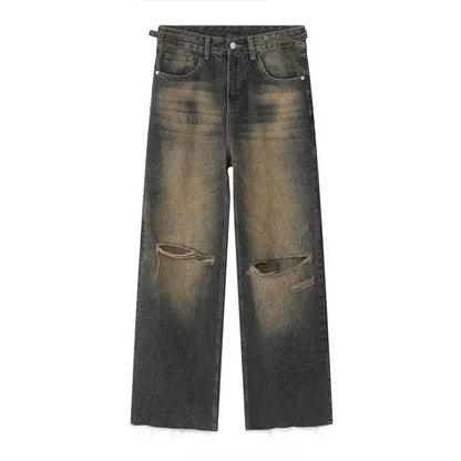Distressed Navy Desert Wash Straight Leg Jeans Kore Clothing