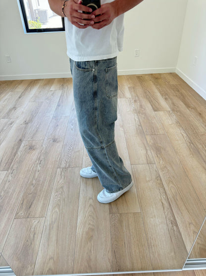 Light Blue Straight Leg Cargo Pants - Kore Clothing