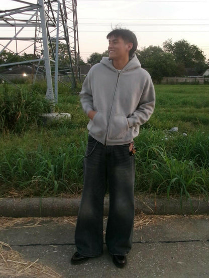 Faded Gray Double Zip Up Hoodie - Kore Clothing