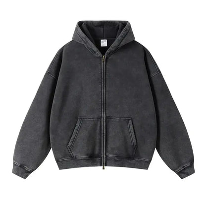 Faded Black Double Zip Up Hoodie Kore Clothing