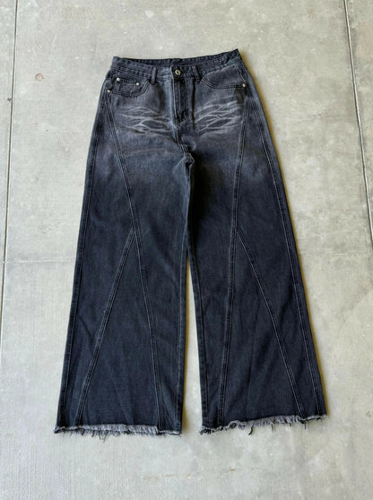 Faded Black Embroidered Baggy Jeans Kore Clothing