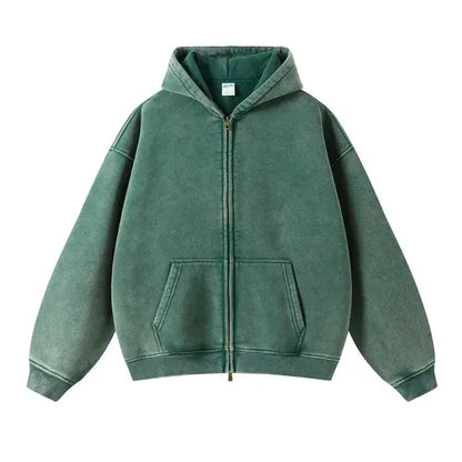 Faded Green Double Zip Up Hoodie Kore Clothing