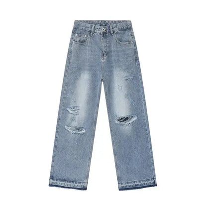 Faded Light Blue Distressed Straight Leg Jeans Kore Clothing