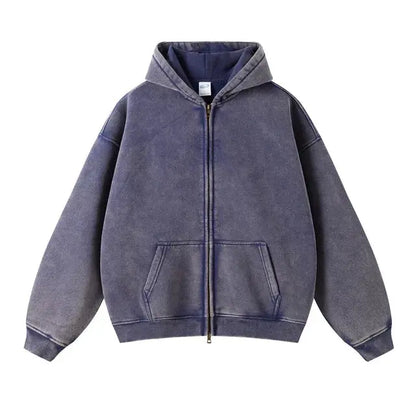 Faded Navy Double Zip Up Hoodie Kore Clothing