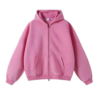 Faded Pink Double Zip Up Hoodie Kore Clothing