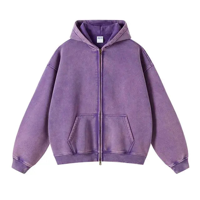 Faded Purple Double Zip Up Hoodie Kore Clothing