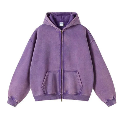 Faded Purple Double Zip Up Hoodie Kore Clothing