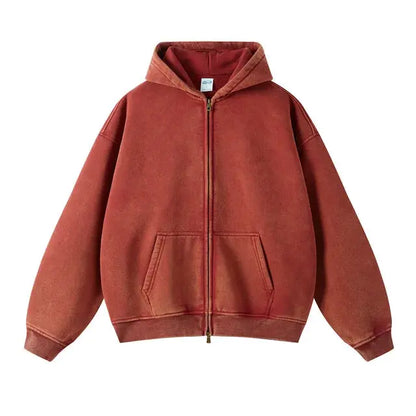 Faded Red Double Zip Up Hoodie Kore Clothing