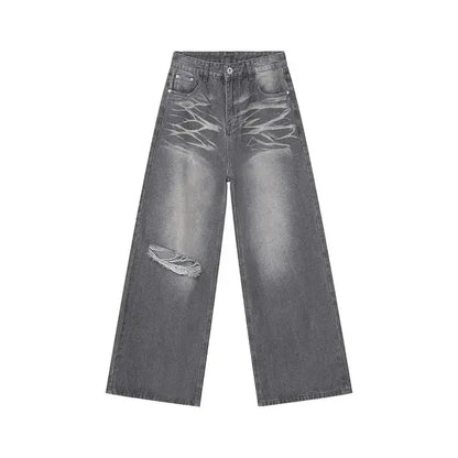 Faded & Distressed Gray Baggy Jeans Kore Clothing