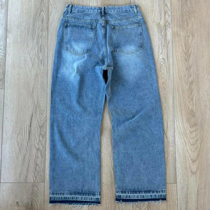 Faded & Distressed Light Blue Straight Leg Jeans Kore Clothing