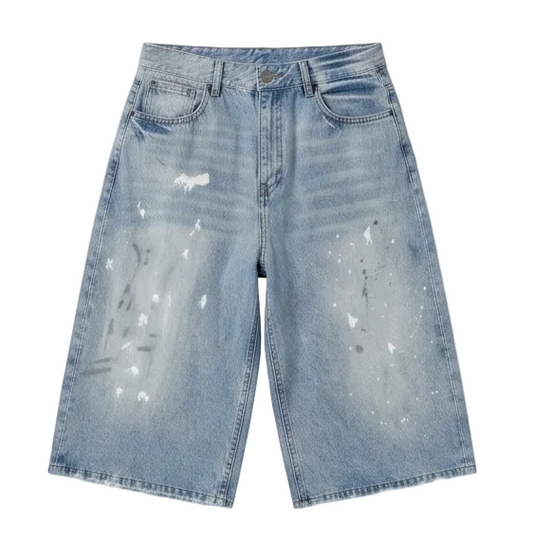Paint Splatter Blue Baggy Long Jorts