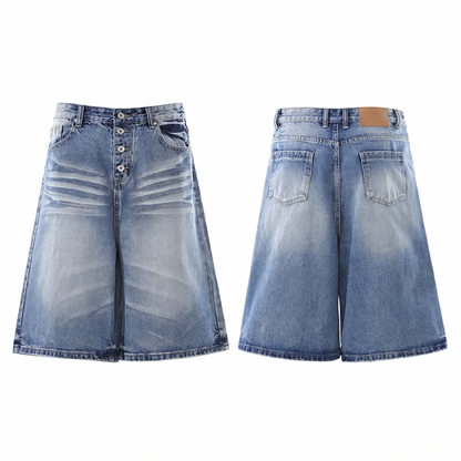 Blue Button Fly Baggy Jorts