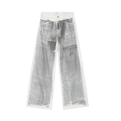 Gray On White Baggy Jeans Kore Clothing