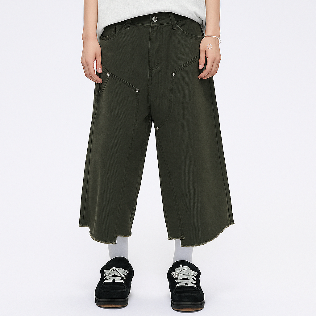 Raw Edge Double Knee Baggy Long Jorts