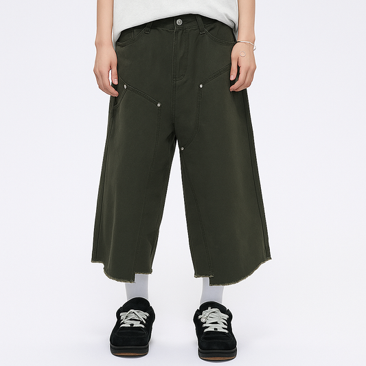 Raw Edge Double Knee Baggy Long Jorts