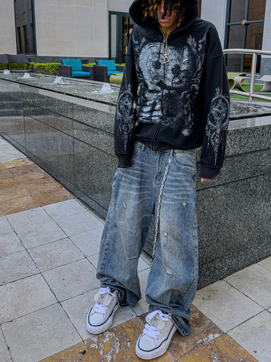 Blue-Gray Distressed Baggy Jeans