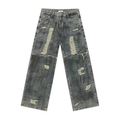 Blue Patchwork Baggy Jeans - Kore Clothing