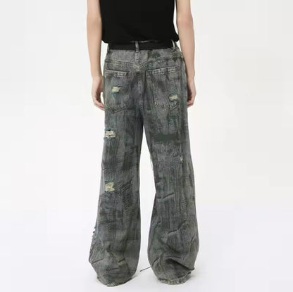 Blue Patchwork Baggy Jeans - Kore Clothing