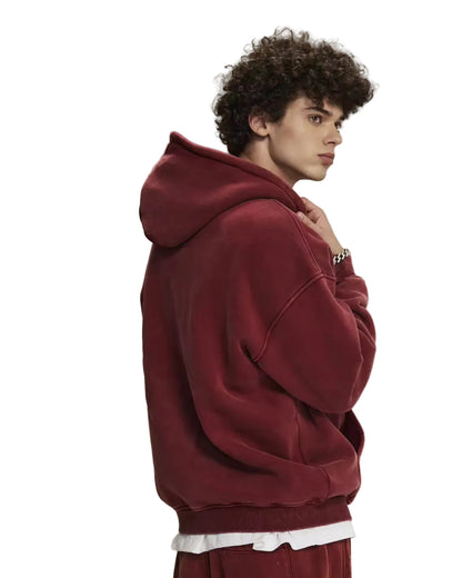 Faded Red Double Zip Up Hoodie - Kore Clothing