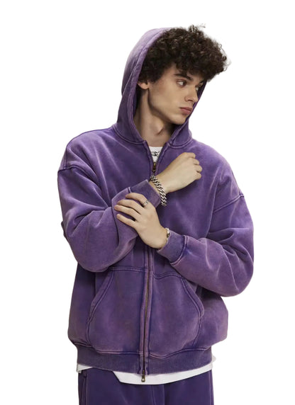 Faded Purple Double Zip Up Hoodie - Kore Clothing