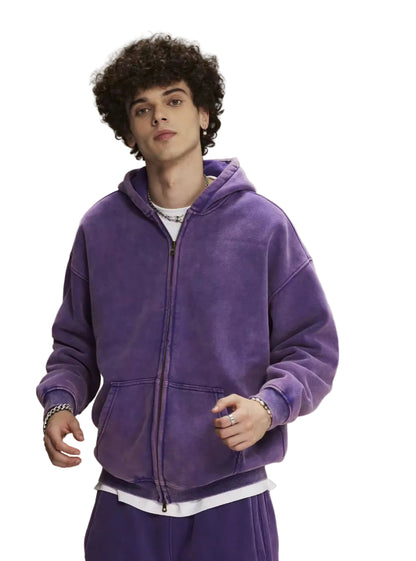 Faded Purple Double Zip Up Hoodie - Kore Clothing
