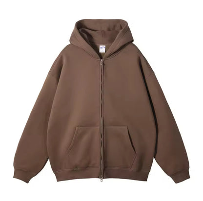 Brown Double Zip Up Hoodie - Kore Clothing