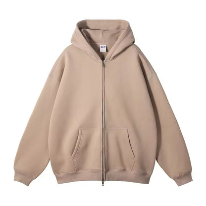 Taupe Double Zip Up Hoodie - Kore Clothing