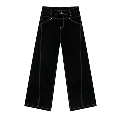 Black Reverse Stitch Baggy Jeans