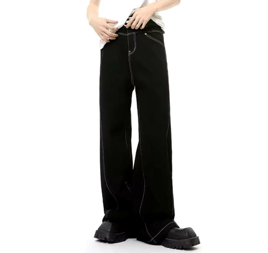 Black Reverse Stitch Baggy Jeans