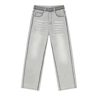 Gray Reverse Stitch Wide Leg Jeans
